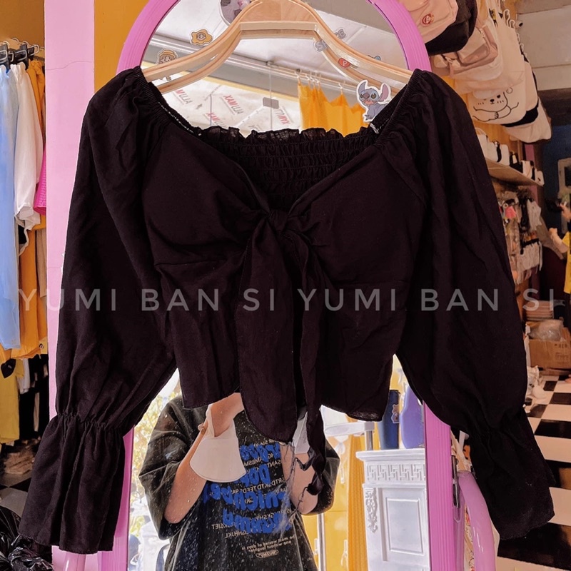 Áo Croptop Tay Dài Cột Ngực Có Mút  Chất Thun Voan Siêu Mịn A34