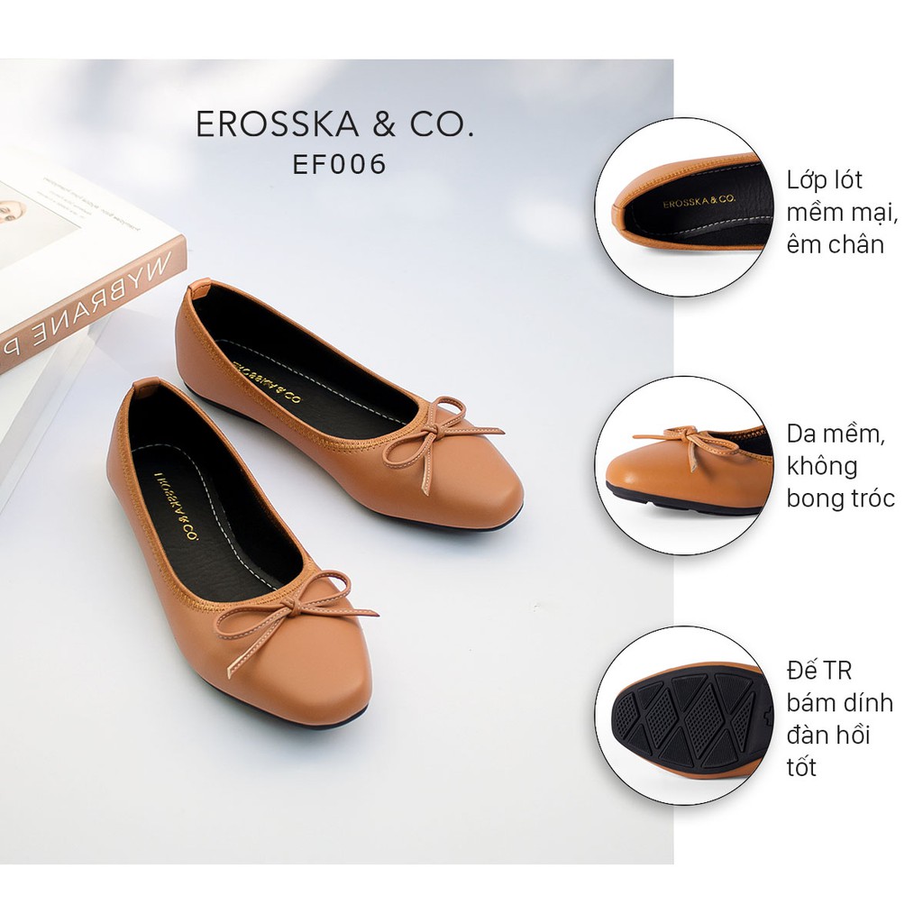 [Mã WABRTL3 -10% đơn 250K]Giày búp bê Hàn Quốc Erosska Hàn Quốc đế cao su da mềm đính nơ màu bò _ ef006