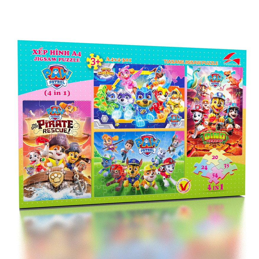 Tranh xếp hình 4 cấp độ Tia Sáng (4 trong 1) chủ đề Dora và Paw Patrol