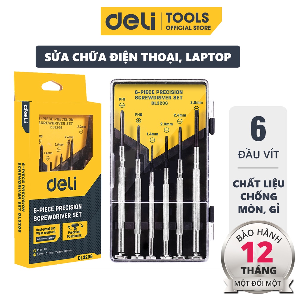 Bộ Tua Vít Đa Năng Sửa Đồng Hồ, Laptop 6 Chiếc Deli Cao Cấp Chính Hãng - Nhỏ Gọn, Tiện Ích, Thiết Thể Đẹp Mắt - EDL3206