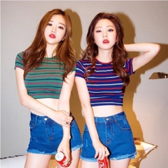 MS063 Áo croptop kẻ ngang trẻ trung
