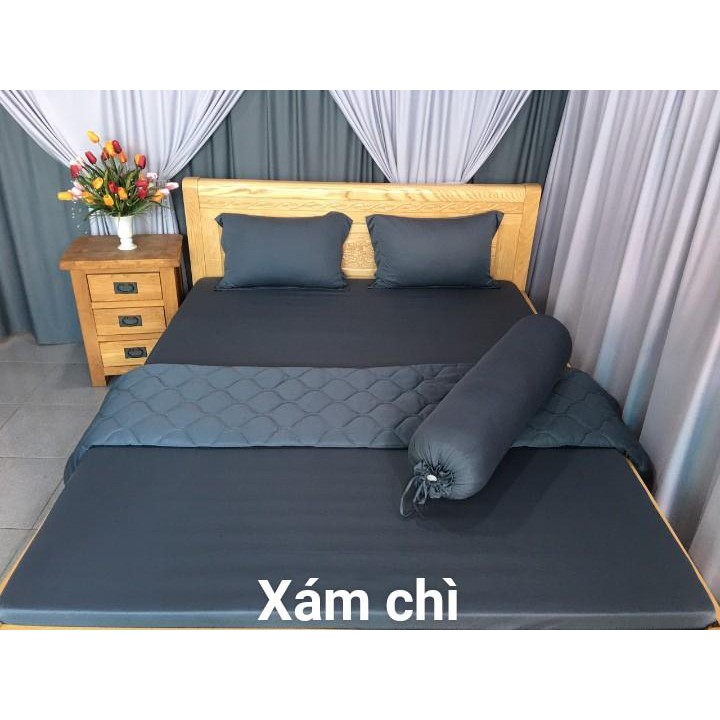 ( Thun Hàn Quốc Loại 1 ) Bộ 4 Món Ga Gối Thun Mát Mềm Cao Cấp Lan Bedding - Xám Chì