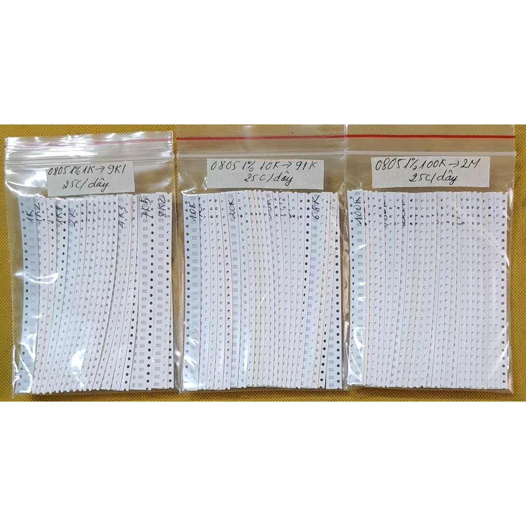 Trở dán 0805 1% từ 100K đến 2M. mỗi gói 100 con