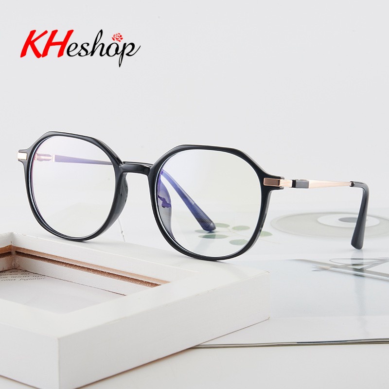 Xu Hướng Kính 0 độ gọng TR90 đa giác trẻ trung,  trong suốt tròng chống ánh sáng xanh mã Y2087