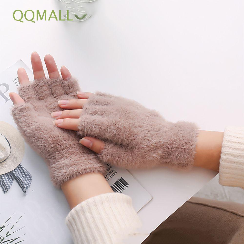 Găng Tay Hở Ngón Bằng Lông Nhân Tạo Mềm Mại Giữ Ấm Màu Trơn Thời Trang Mùa Thu