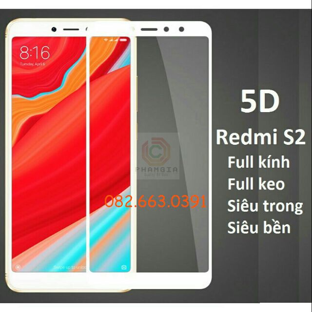 Kính cường lực Xiaomi Redmi S2 full màn hình, full keo, siêu chuẩn