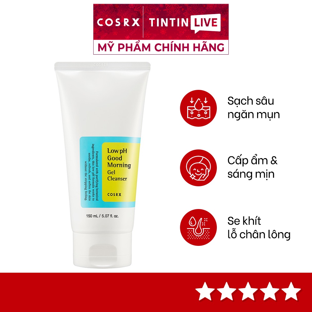 Sữa Rửa Mặt Cosrx Low PH Good Morning Gel Cleanser Tinh Chất Trà Xanh Dạng Gel 150ml