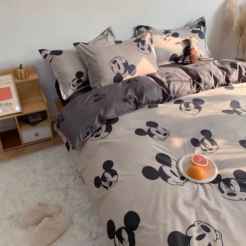 Bộ chăn ga gối Cotton Poly M2T bedding chăn ga Hàn Quốc chuột Mickey BẠC đủ size miễn phí bo chun