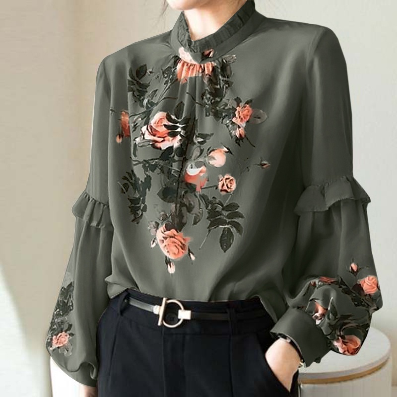 Áo Zanzea tay phồng họa tiết vintage thời trang cho nữ