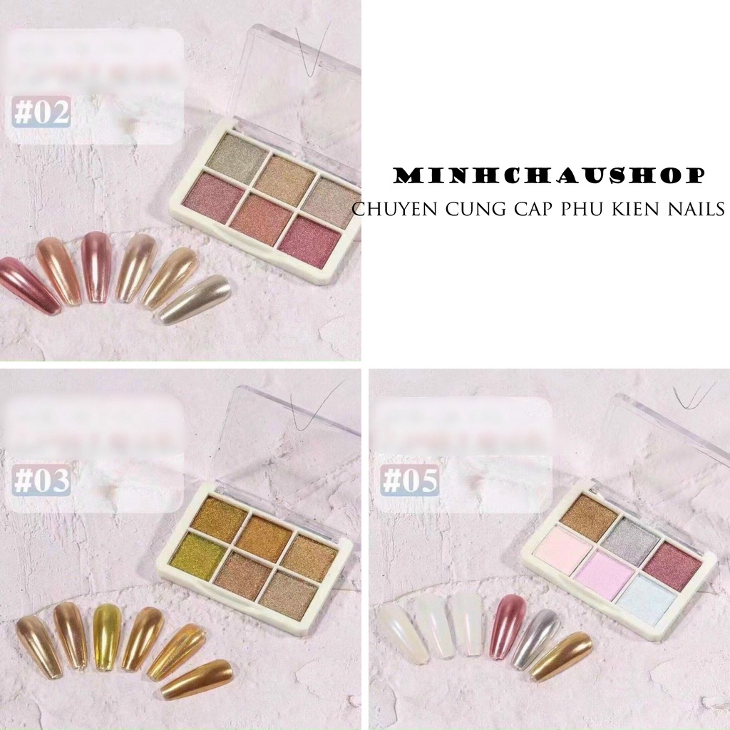 Set tráng gương nén 6 Ô trang trí móng