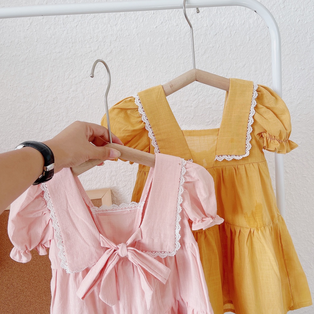 Váy hè cộc tay cổ lá vuông cho bé 1-7 tuổi (Mã 097)