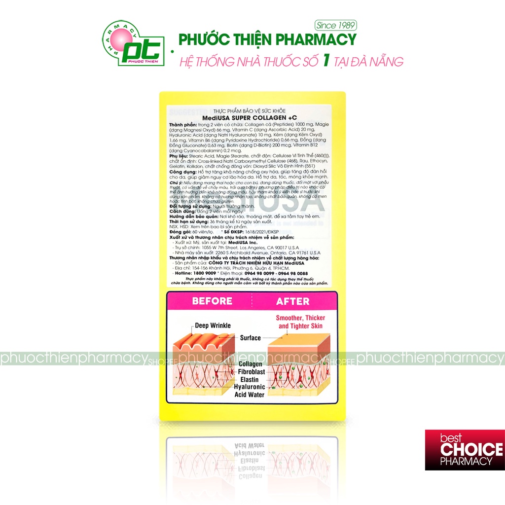 Viên uống giúp làm đẹp da, săn chắc da Super Collagen + C MediUSA Lọ 60 Viên - Ngăn ngừa lão hóa, sáng da