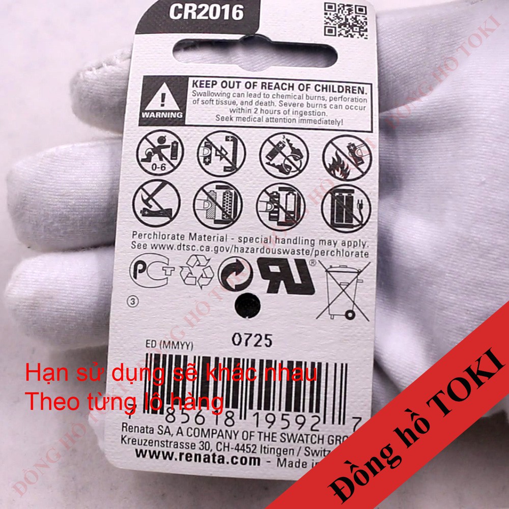 Pin đồng hồ lithium 3V CR2016 chính hãng Thụy sỹ Renata