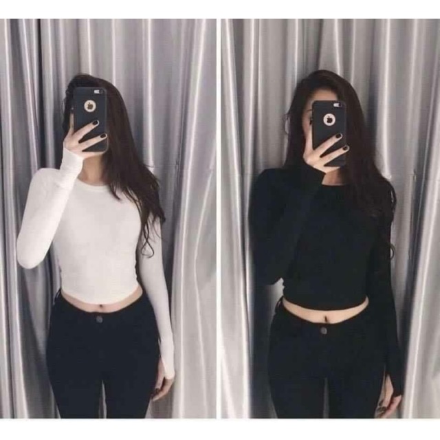Áo Croptop dài tay xỏ ngón ôm body dáng Basic - BY Sugargalz