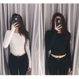 Áo Croptop dài tay xỏ ngón ôm body dáng Basic - BY Sugargalz