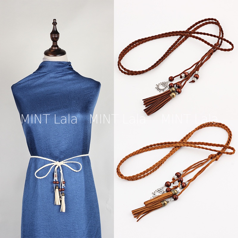 Thắt Lưng Dây Nịt Đai Váy Nữ Nhỏ Phối Hạt Tua Rua Vintage