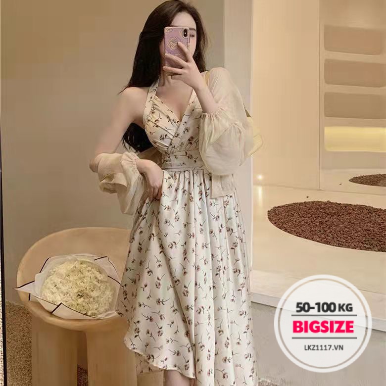 đầm yếm hở lưng maxi Bigsize váy hoa dáng dài trễ vai Không tay cổ chữ v đầm 2 dây đi biển Phong cách Hàn Quốc vintage Thời Trang cá tính xinh đẹp cho người mập béo nữ