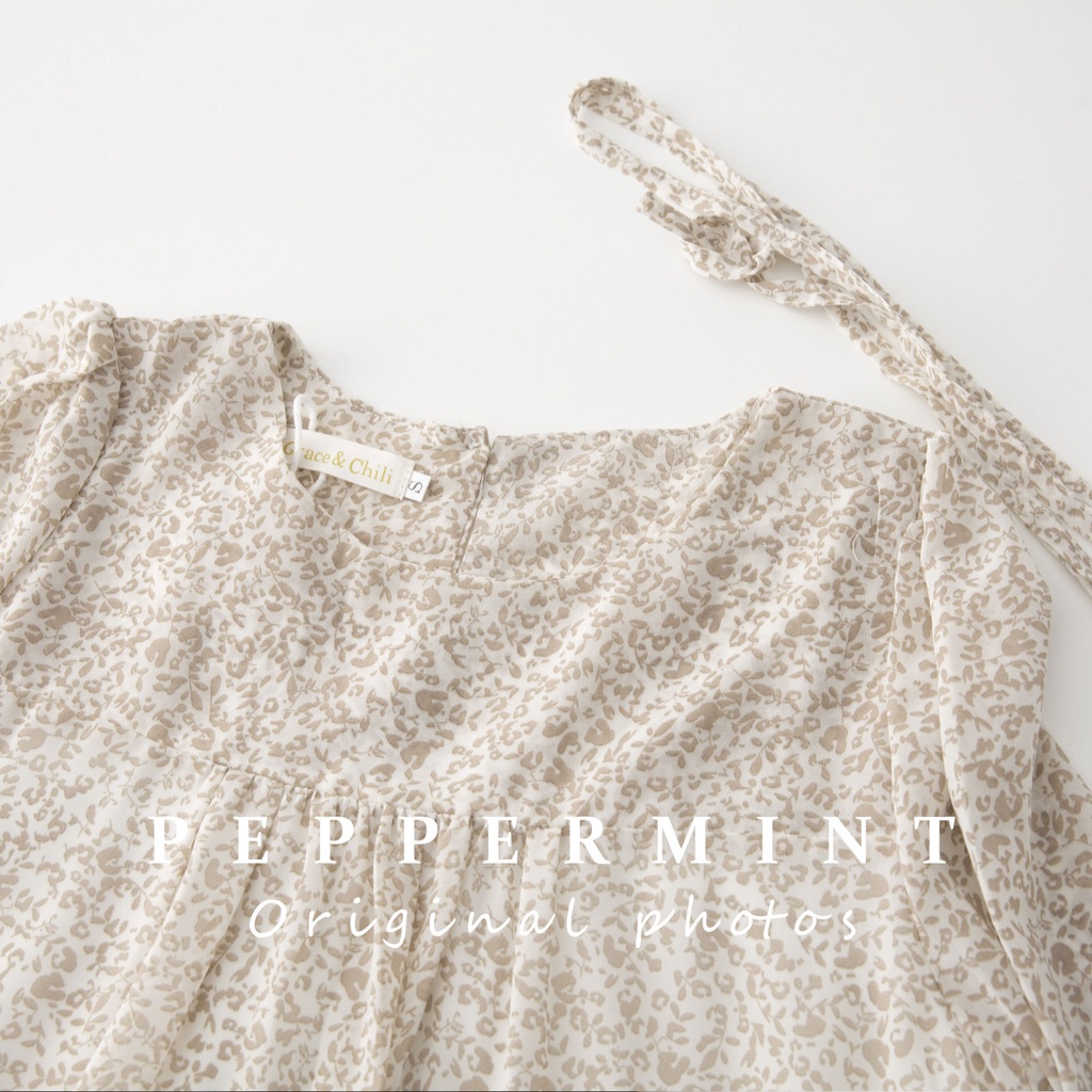 Đầm voan hoa tay dài dáng rộng phong cách thời trang Hàn Quốc 42155