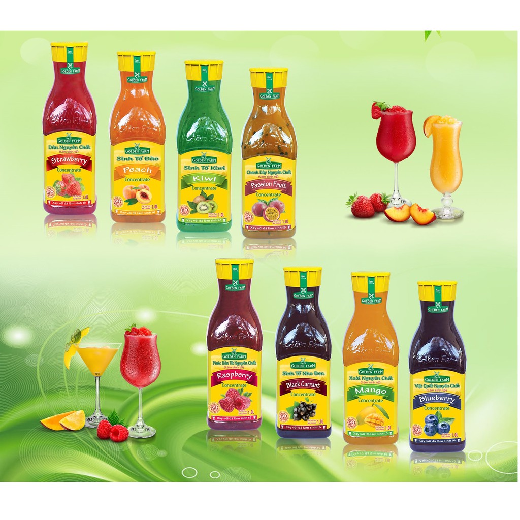 Sinh Tố Dâu/Chanh Dây/Đào/Kiwi/Phúc Bồn Từ/Việt Quất Golden Farm Đủ Vị - Chai 500ML