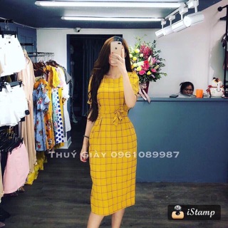 Đầm sọc thắt eo hàng shop