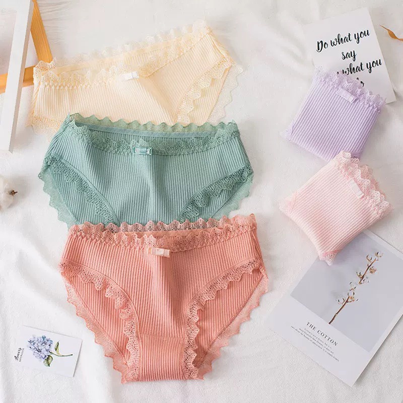 Sét 5 Quần Lót Nữ Cotton viền ren gân tăm kháng khuẩn hoạ tiết viền ren sexy điệu đà QL17