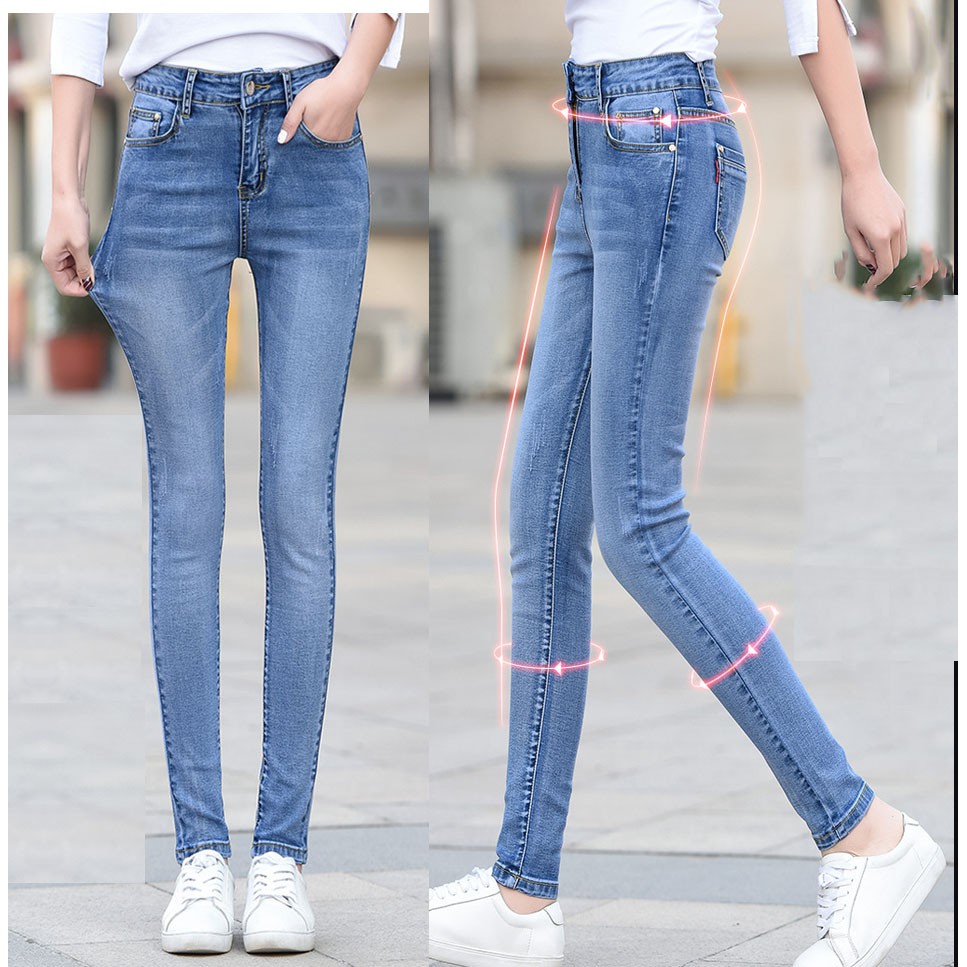 Quần Bò Nữ Dáng Ôm Quần Jeans Nữ Lưng Cao Phong Cách Hàn Quốc Co Giãn Tốt