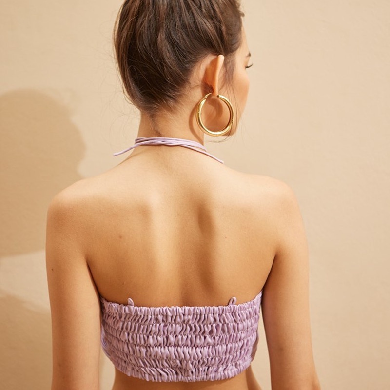 Áo hai dây màu trơn dáng ôm xếp ly thời trang đường phố dành cho nữ