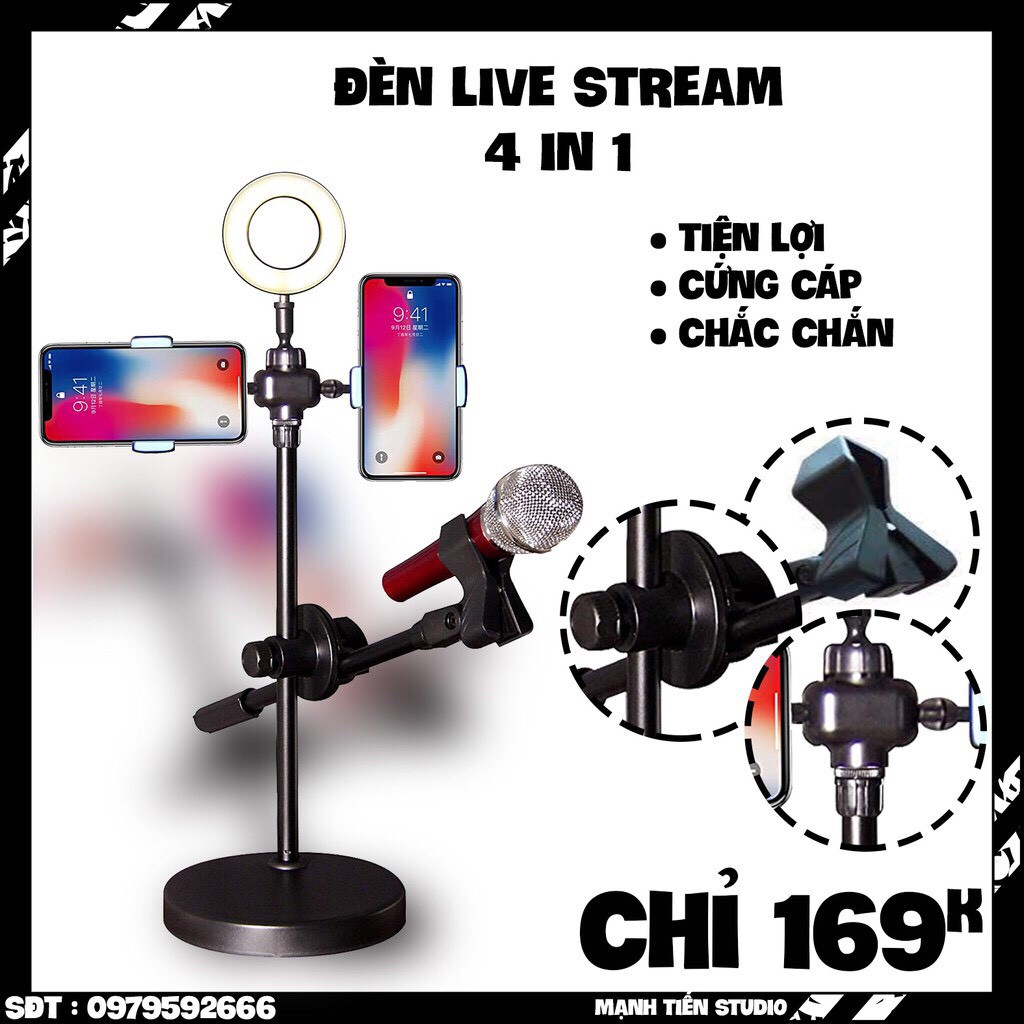 [Loại Tốt Nhất ] Đèn 4in1 livestream- giá đỡ micro - giá đỡ điện thoại - đèn led chuyển màu - siêu bền siêu chắc chắn