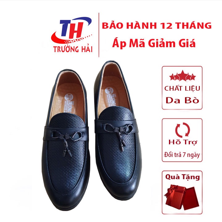 Giày Tây Nam Không Dây Chính Hãng Trường Hải Màu Đen Da Bò Thật GT280