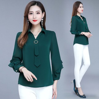 Áo Sơ Mi Voan Cổ Chữ V Màu Sắc Đơn Giản Thanh Lịch Cho Nữ