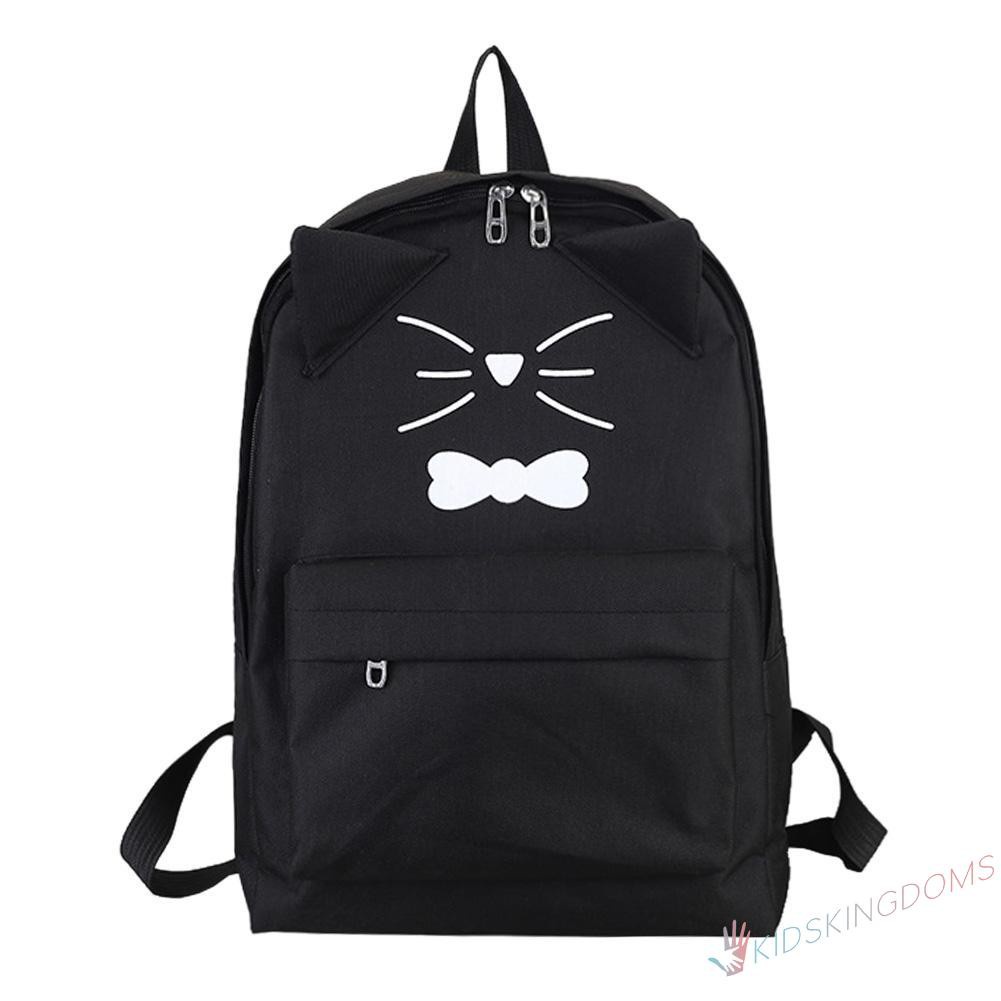 【Big Sale】Women PU Leather Lovely Cartoon Cat Printed Causal Backpack Shoulder Bag