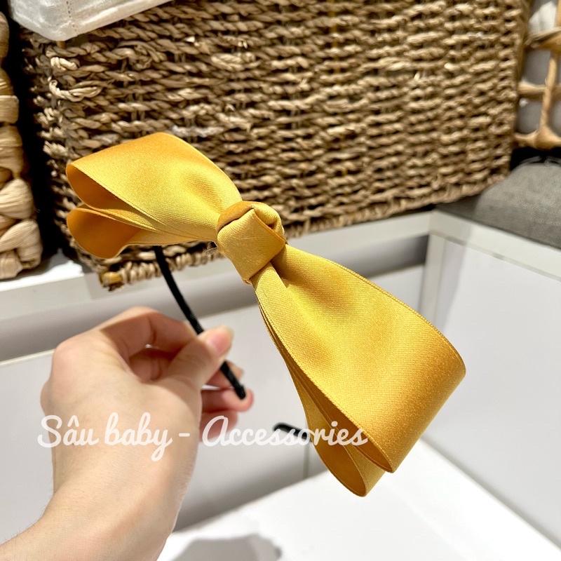 Bờm xước tóc nơ trơn hồng xanh Hàn Quốc cho bé