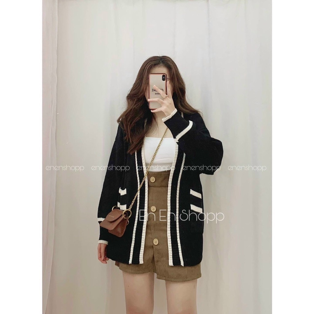 Áo len khoác cadigan form rộng  phối sọc phối túi sọc chất len đan đẹp thu đông