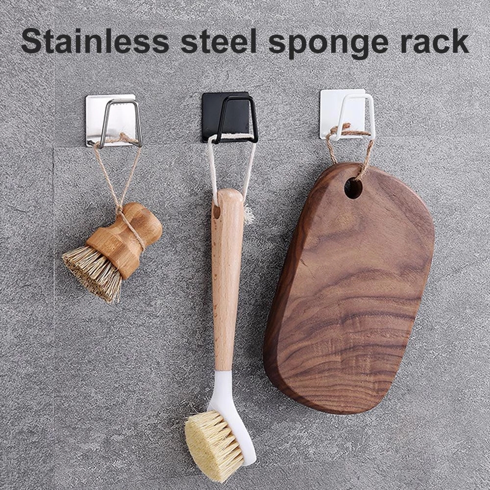 [Stock] Wall Mounted Self-Adhesive Sponge Holder, Saving Space 304 Stainless Steel Kitchen Sink Rack ,Water Proof Quick Drying Frame