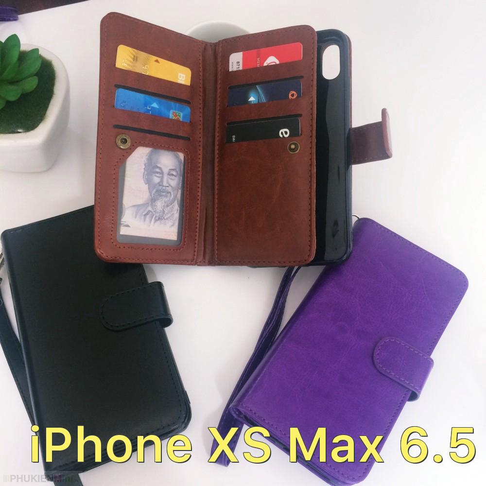 Bao da ví điện thoại kèm 2 ngăn đựng thẻ tiền, ốp lưng rời, nút cài nam châm cho iPhone XS Max 6.5