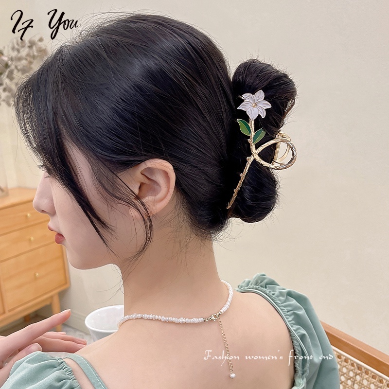 Kẹp Tóc Kim Loại Hình Hoa Lá Màu Trắng Cho Nữ