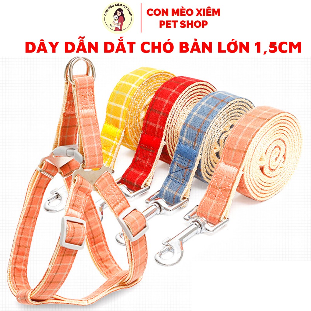 Dây dắt chó mèo lớn caro 1,5cm từ 15kg, phụ kiện cho thú cưng dẫn đi Con Mèo Xiêm