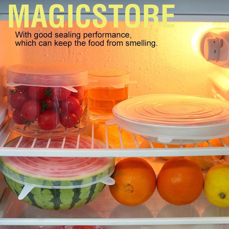 Magicstore 6Pcs/Set Kitchen Silicone Reusable Food Fruit Storage Preservation Stretch Cover Lids for Bowl