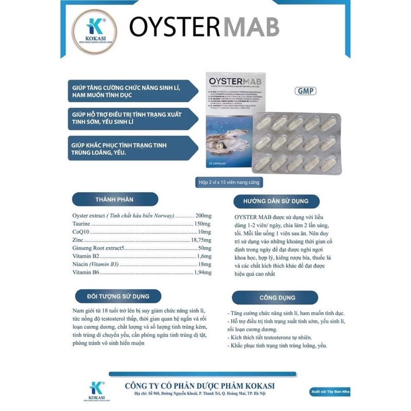 Oyster Mab - Oystermab Tinh chất hàu hộp 30 viên
