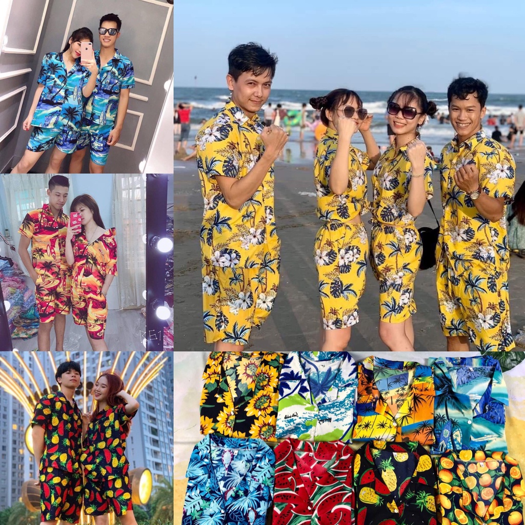 Set Đồ Bộ Nam Nữ Đi Biển Hawaii Kate Thái Cao Cấp