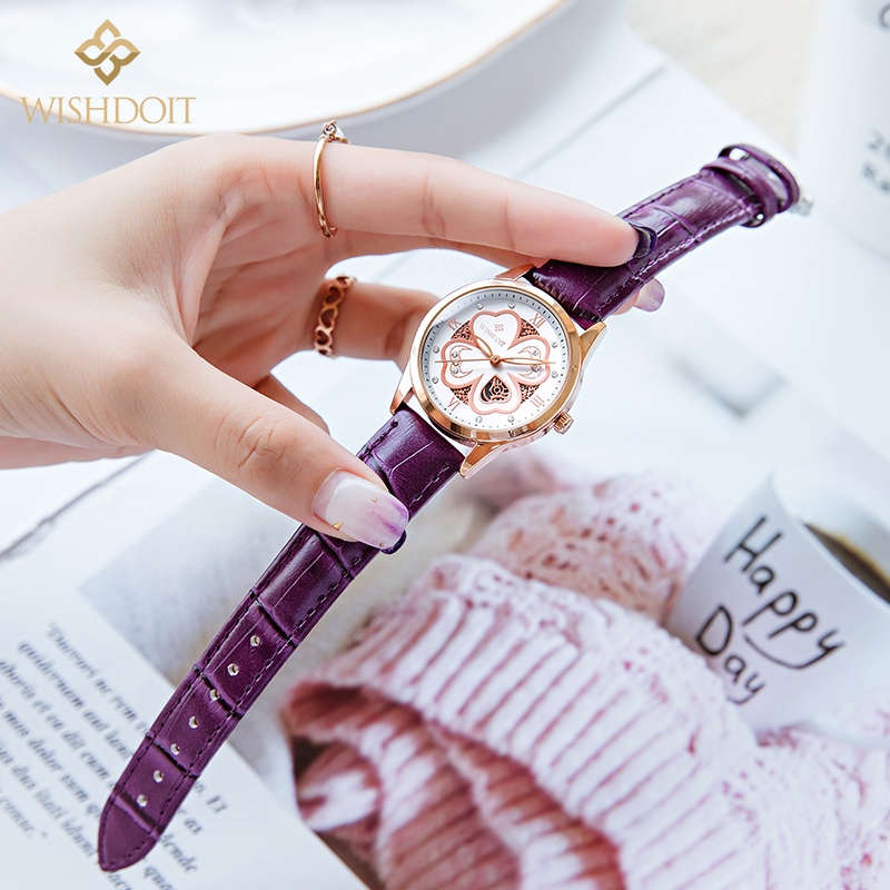Đồng hồ quartz chống thấm nước với dây đeo da WISHDOIT