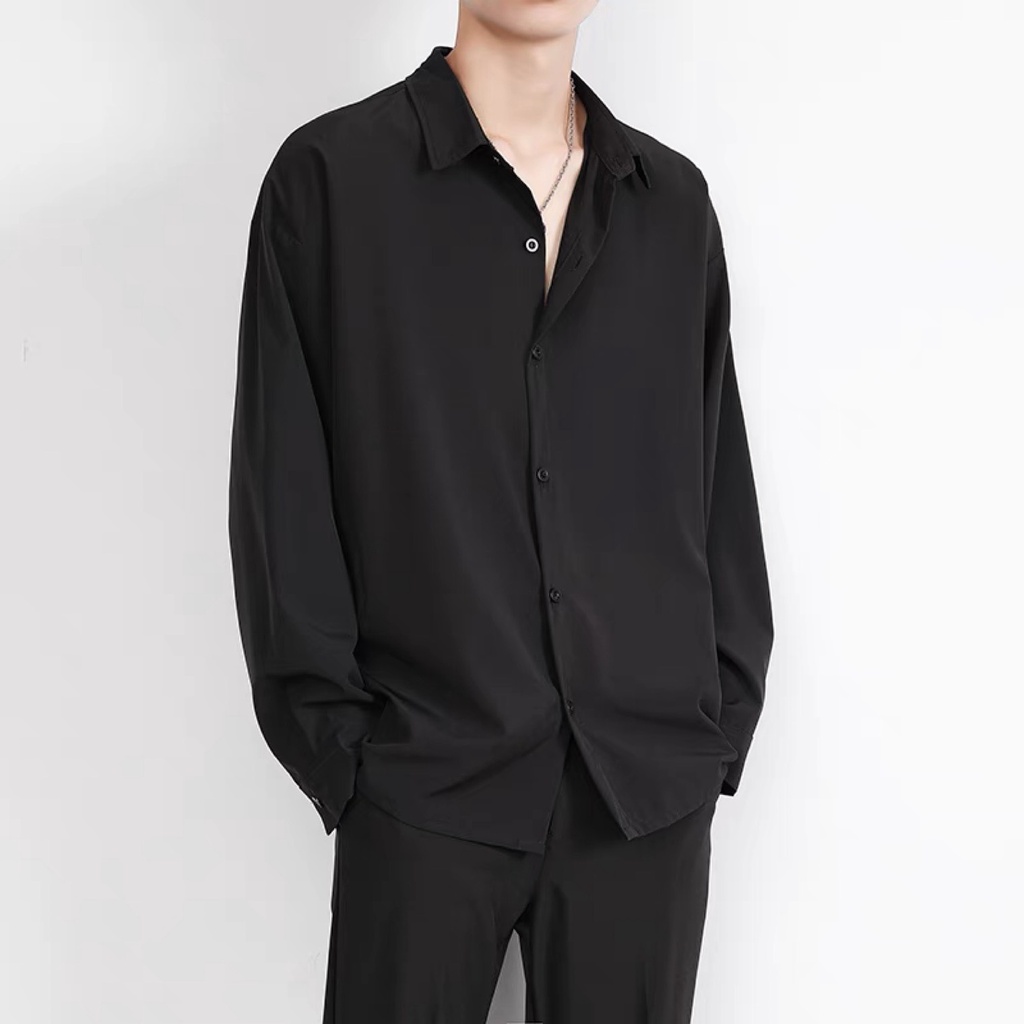 Áo sơ mi tay dài nam form hiện đại 4HIM sơ mi lụa cổ bẻ unisex chất vải mịn chống nhăn