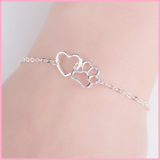 Lắc tay nữ titan chống gỉ kiểu dáng dấu chân thú cưng chó mèo kèm trái tim tinh xảo hot trend 2021