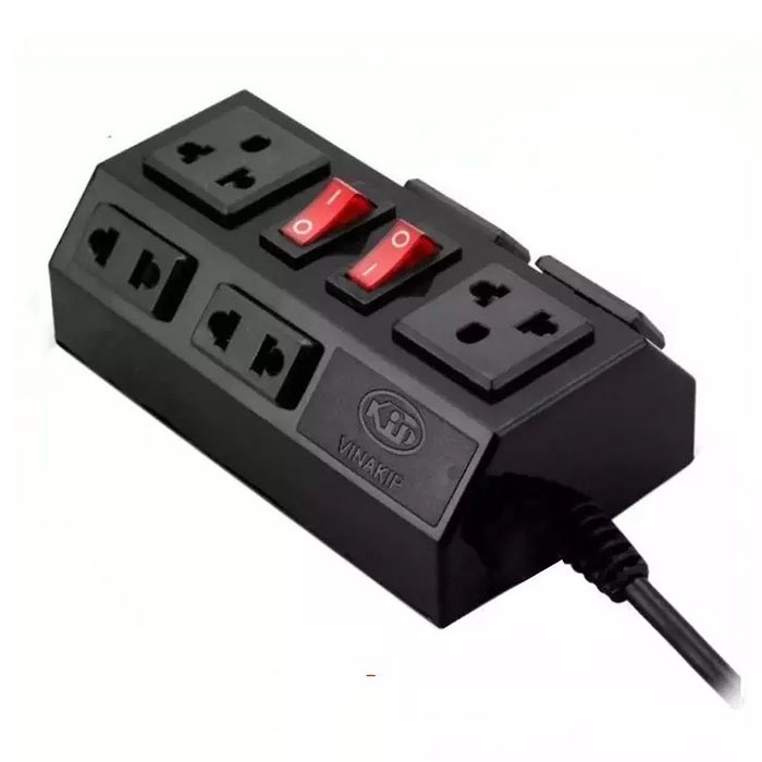 Ổ cắm điện Vinakip OC57 6 ngả liền dây 5m, có công tắc và đèn báo, sử dụng nhíp đồng đàn hồi, chống vỡ - Cao Minh Shop