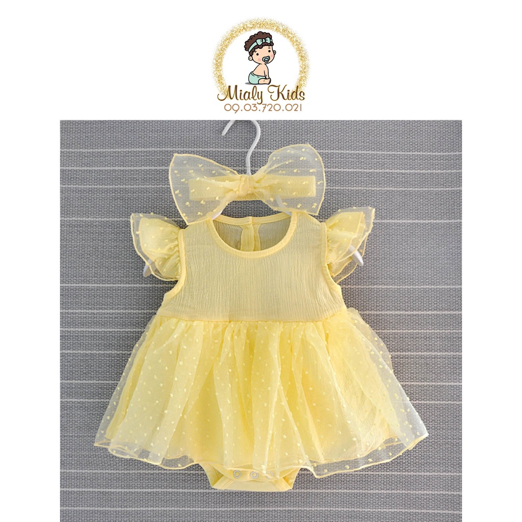 Đầm công chúa voan bồng bềnh Mialy Kids cho bé gái (3-6kg) - kèm turban tôn lên vẻ điệu đà, đáng yêu