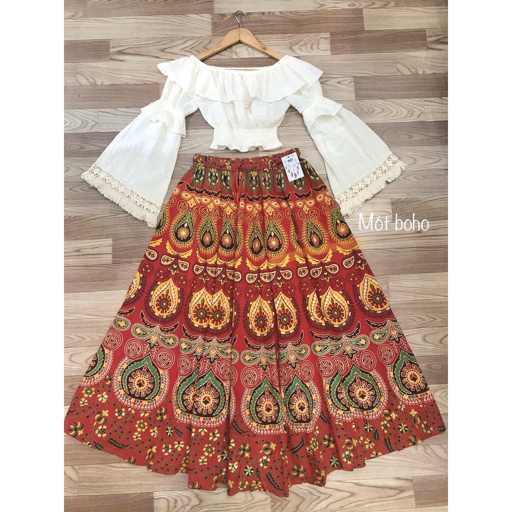 Chân váy ấn hoạ tiết giọt nước 95cm