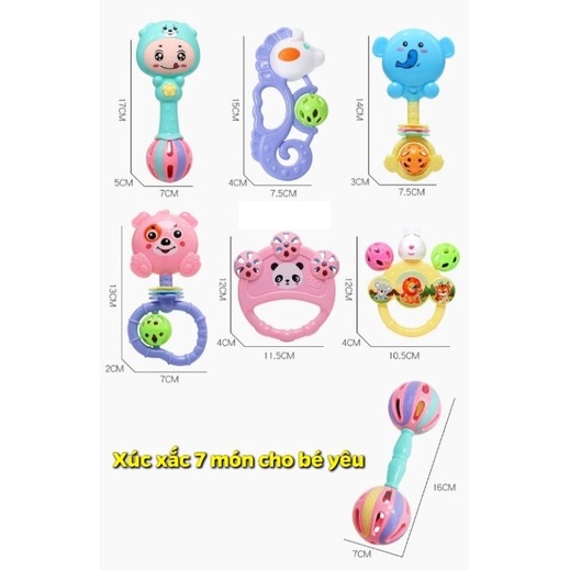 Đồ chơi 7 món xúc xắc, lục lạc cầm tay đáng yêu cho bé