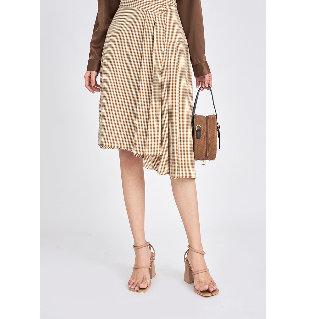 Chân váy nữ midi 92WEAR 3 MÀU, dáng A xếp ly vạt lệch kẻ caro JAA1331 | BigBuy360 - bigbuy360.vn