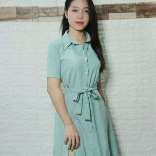 [FREE SHIP 50K] Đầm sơ mi mint xẻ tà