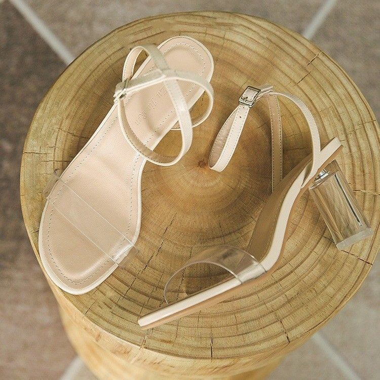 Giày Sandal Gót Dày Quai Trong Suốt Thời Trang Mùa Hè Sành Điệu